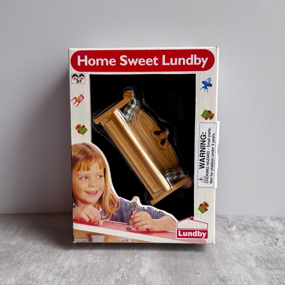 VTG Lundby Home Sweet Lundby Dollhouse Wood Bench Plaid Pillows 1:16 Scale NIB